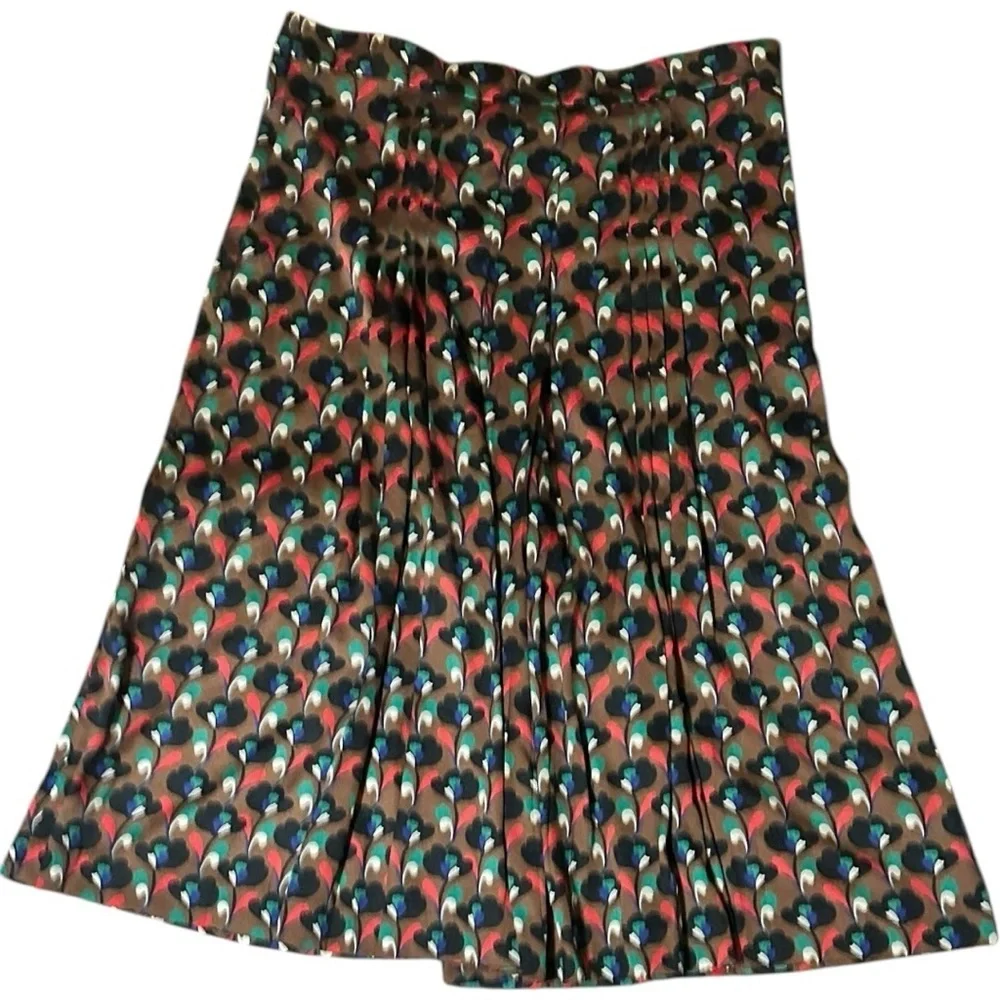 Zara Geometric Pleated Midi Skirt Brown Pattern Plus Size XXL - Picture 8 of 11